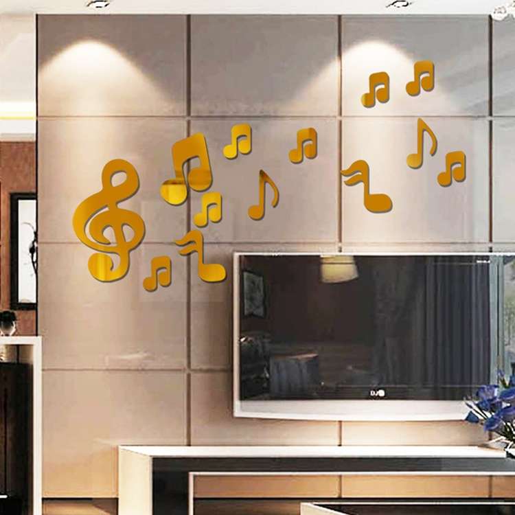 3D Musical Notes Acrylic Mirrors Wall Sticker Home Decor Living Room Wall Decoration Art DIY Wall St