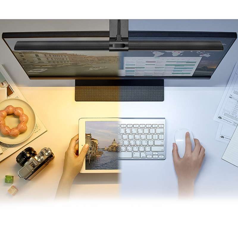 Monitor Screen Hanging Lamp LED Office Computer Notebook Reading Smart Eye Protection Desk Lamp(Blac