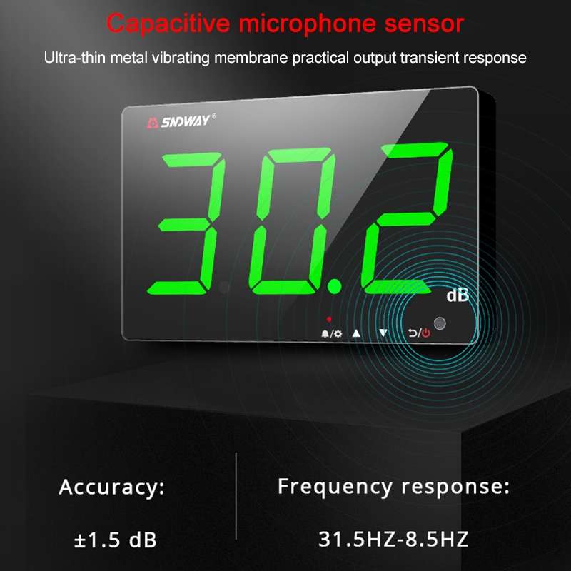 SNDWAY Wall-mounted 30~130dB Large Screen Digital Display Noise Decibel Monitoring Testers, Specific