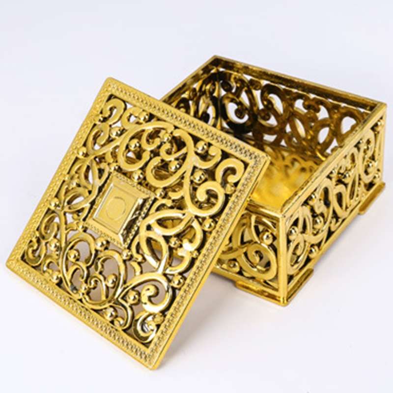 12 PCS Mini Candy Box Openwork Pattern Square Gift Box, Size:6x6x3.2cm(Glod)