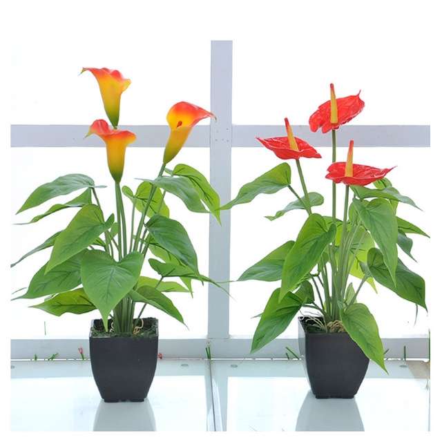 Artificial Flower Calla Plant Potted Home Decoration Green Plant(White Green)