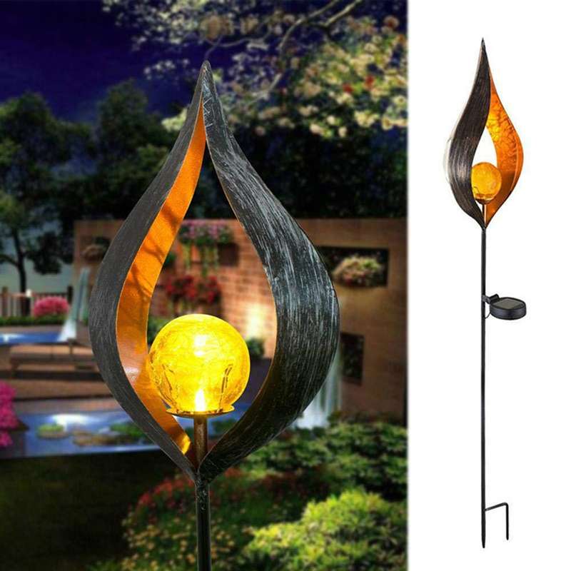 Solar Flame Light LED Iron Art Outdoor Garden Lawn Decorative Ground Plug Light Landscape Lamp(Style