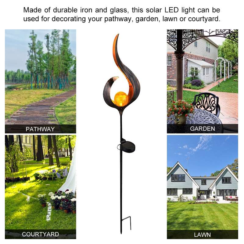 Solar Flame Light LED Iron Art Outdoor Garden Lawn Decorative Ground Plug Light Landscape Lamp(Style