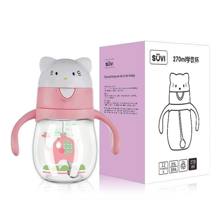 Infant Toddler Drink Cup Child Plastic Leakproof Cartoon Straw Cup With Handle Gravity Ball, Size:27