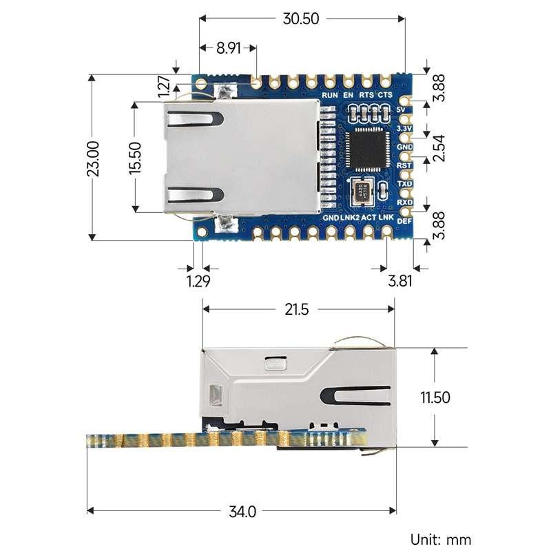 Waveshare UART TO ETH (B) TTL UART To Ethernet Mini Module