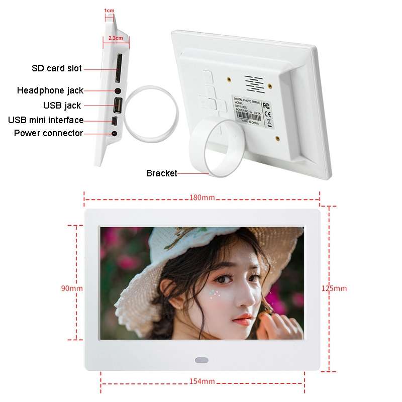 DPF-706 7 inch Digital Photo Frame LED Wall Mounted Advertising Machine, Plug:US Plug(Black)