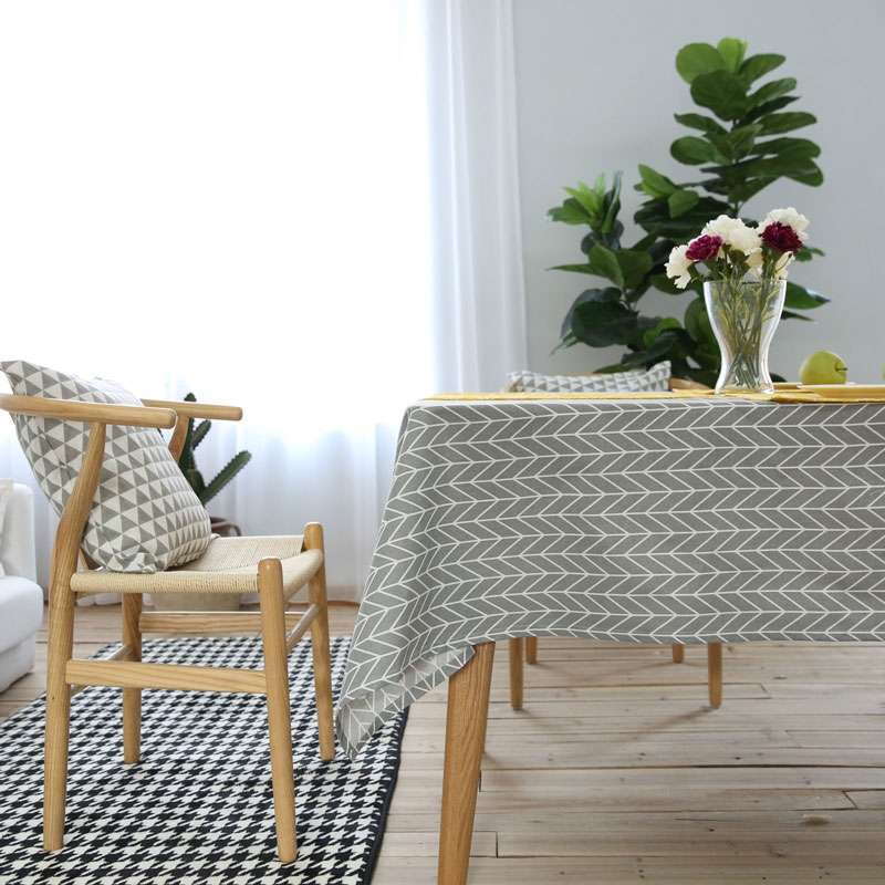 Literary Fresh Geometric Cotton Linen Tablecloth Gray Arrow Rectangular Coffee Table Cloth Desk Clot