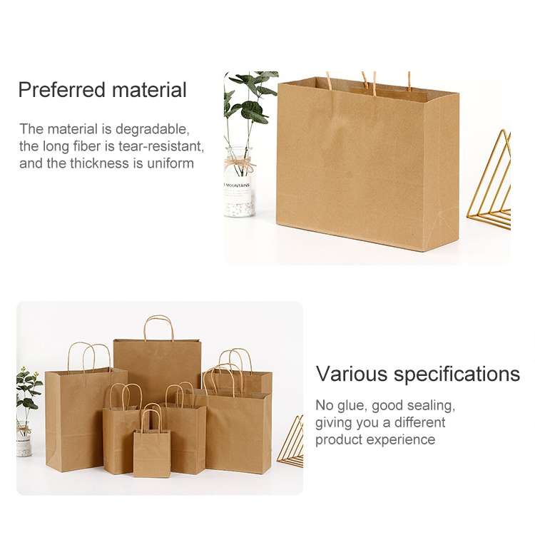 10 PCS Elegant Kraft Paper Bag With Handles for Wedding/Birthday Party/Jewelry/Clothes, Size:22x27x1
