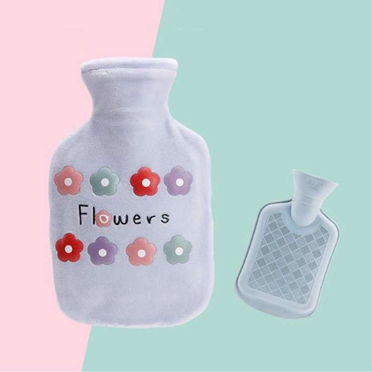 Cartoon Flowers Plush Hot Water Bottle Bag Injection Water Hand Warmer(Pink)