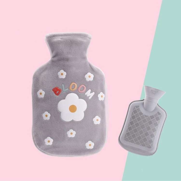 Cartoon Flowers Plush Hot Water Bottle Bag Injection Water Hand Warmer(Pink)