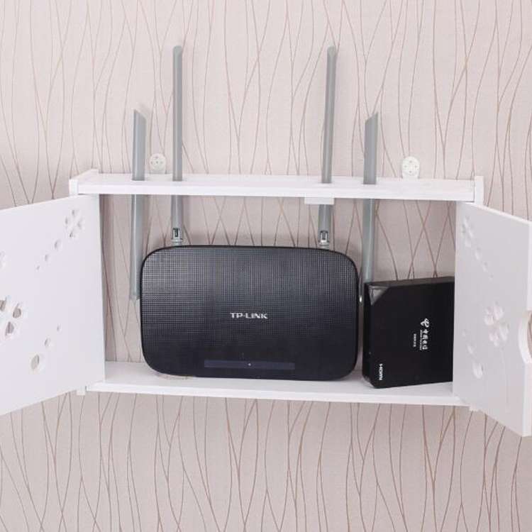 Wifi Router Box PVC Wall-mounted Shelf Hanging Board Bracket Storage Box, Size:41x23x8.5cm(Shutter)