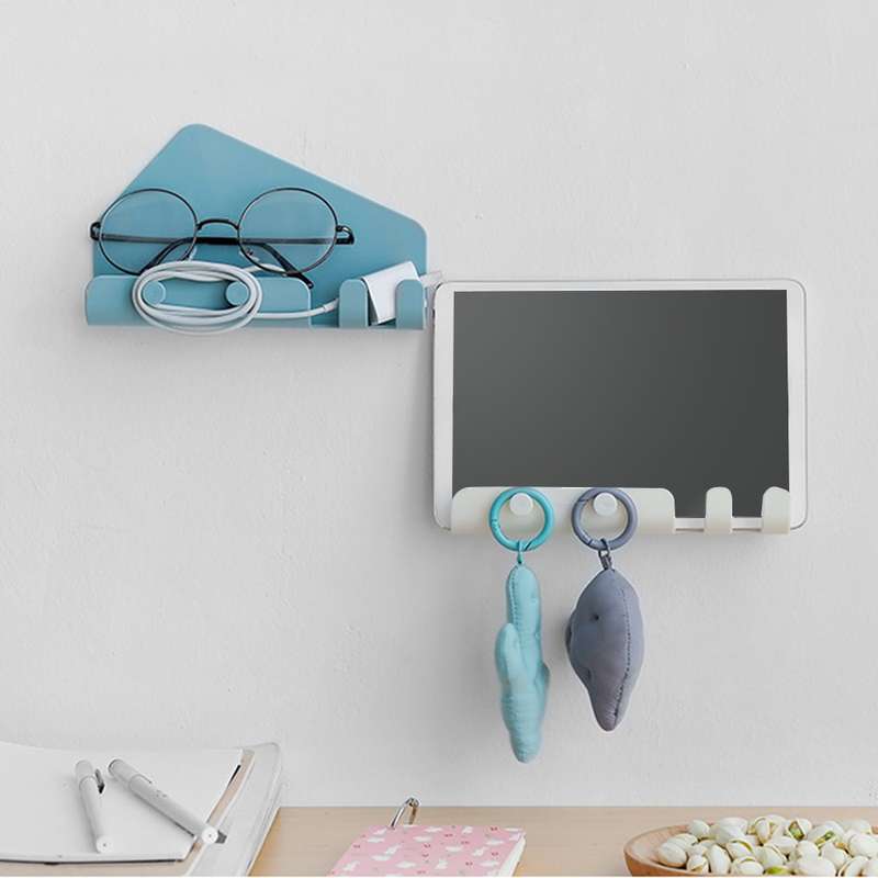 Wall Mounted 4 Hooks Mobile Phone Hanging Holder Hook Charging Stand Bracket(White)
