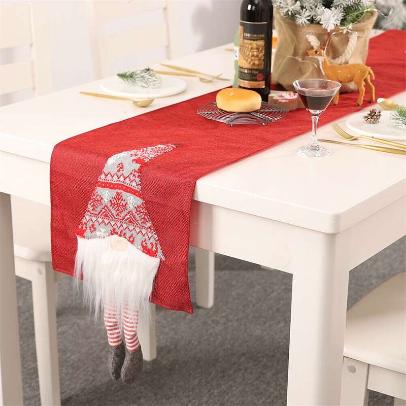 Christmas Tablecloth Santa Claus Table Runner Hotel Banquet Table Flag for Festival Decoration(Gray)