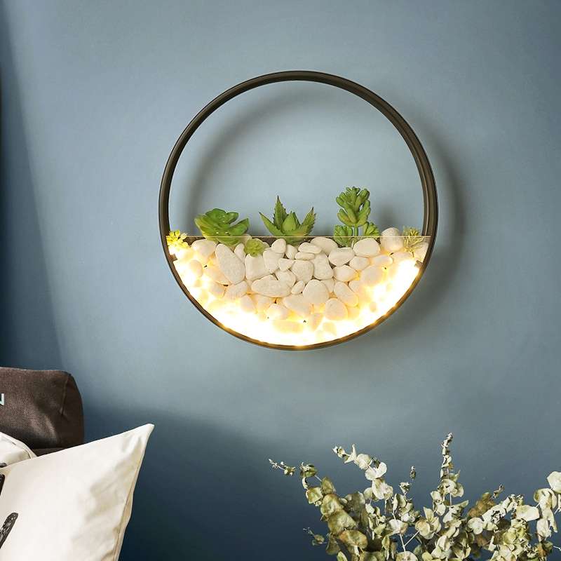 Living Room Background Wall Bedroom Bedside Round Succulent Garden Decorative Wall Lamp, Size:30 x 5