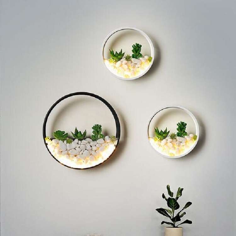 Living Room Background Wall Bedroom Bedside Round Succulent Garden Decorative Wall Lamp, Size:30 x 5