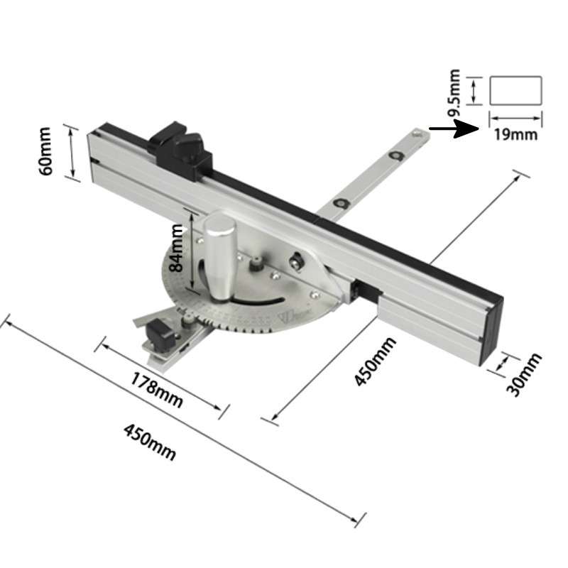 Woodworking Pusher Slide Ruler Woodworking Table Saw Measuring Tool, Style:Aluminum Handle + Tenon