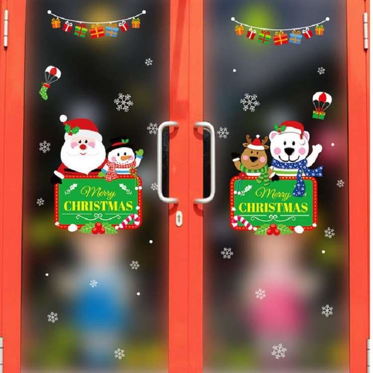 Christmas Wall Stickers Window Glass Festival Wall Stickers Santa Mural New Year Home Decoration(Gif