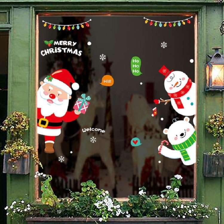 Christmas Wall Stickers Window Glass Festival Wall Stickers Santa Mural New Year Home Decoration(Gif