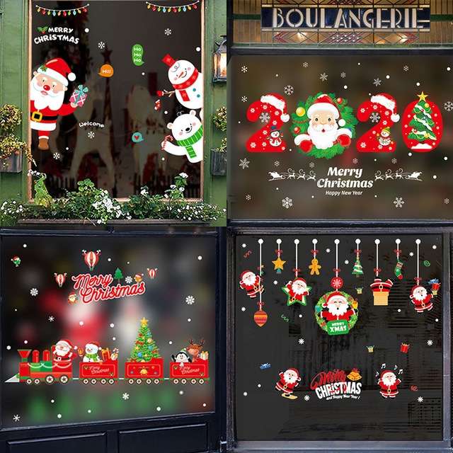 Christmas Wall Stickers Window Glass Festival Wall Stickers Santa Mural New Year Home Decoration(Gif
