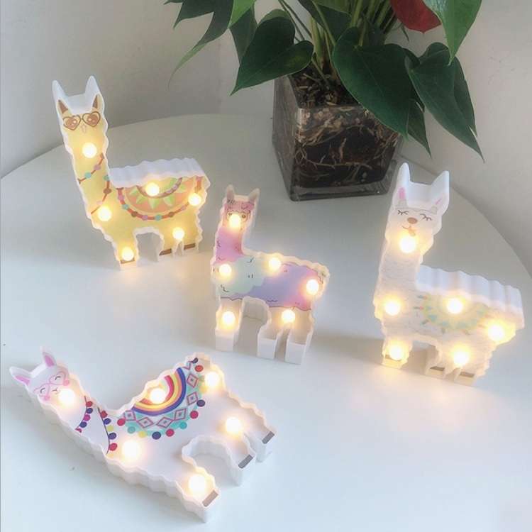 LED Painted Lantern Alpaca Night Light Holiday Decoration Room Posing Style Light(White)