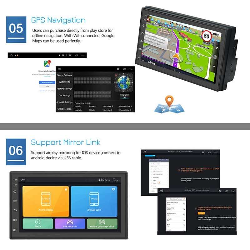 A2222KT 7 Inch Android Navigation WiFi Version 2+64G GPS Bluetooth 2.5D Screen Car Central Control M