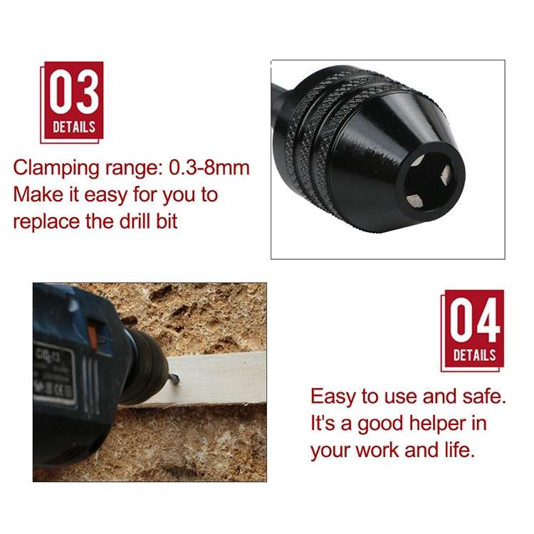 Hex Shank Mini Drill Chuck Conversion Three Jaw Chuck Power Tool, Model:3mm Round Chuck (0.3-3.4mm)