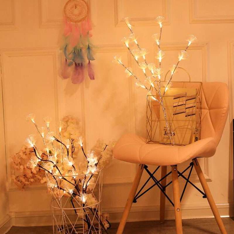 LED Fiber Optic Flower Twig Light String Room Bedroom Romantic Decoration Lantern(Brown Branches)