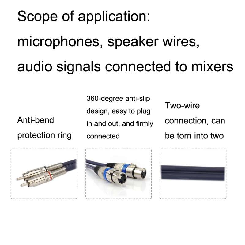 2RCA Male 2XLR Caron Female Speaker Audio Balance Cable, Length:0.5m