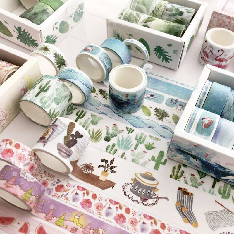8 Roll / Box Paper Tape Basic Handbook Material Set Small Fresh Girl DIY Decorative Tape Antique Han
