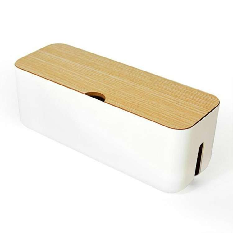 Power Cable Storage Box Case Anti-dust Charger Socket Organizer Desktop Network Line Storage Bin(Bla