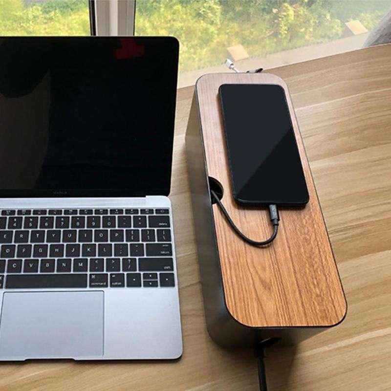 Power Cable Storage Box Case Anti-dust Charger Socket Organizer Desktop Network Line Storage Bin(Bla