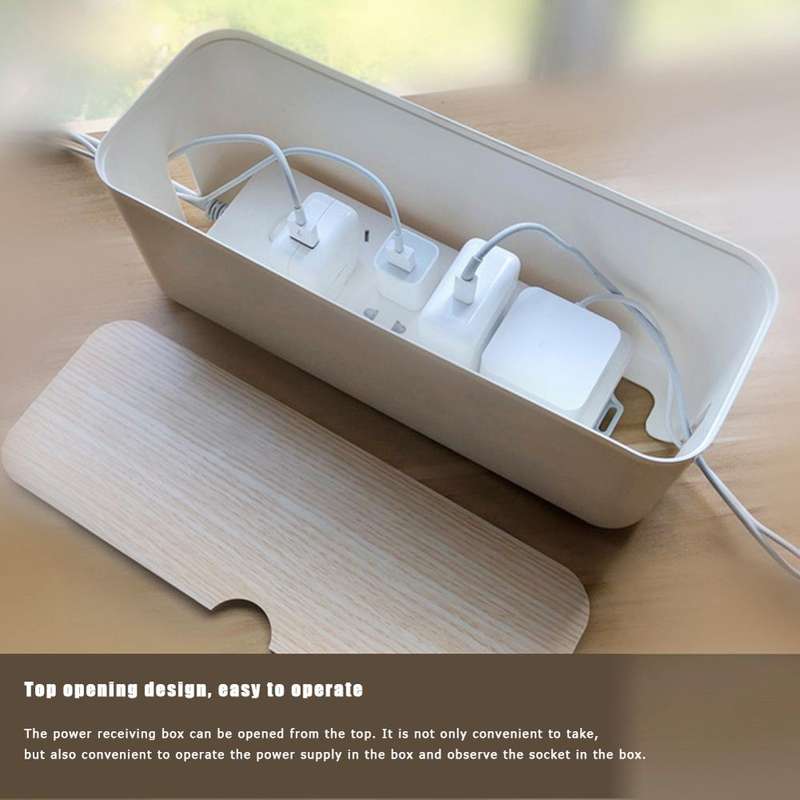 Power Cable Storage Box Case Anti-dust Charger Socket Organizer Desktop Network Line Storage Bin(Bla
