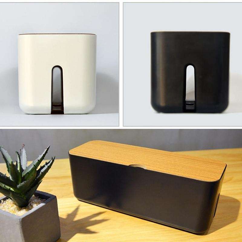 Power Cable Storage Box Case Anti-dust Charger Socket Organizer Desktop Network Line Storage Bin(Bla