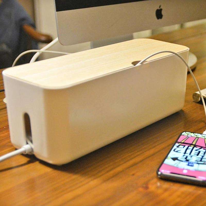 Power Cable Storage Box Case Anti-dust Charger Socket Organizer Desktop Network Line Storage Bin(Bla