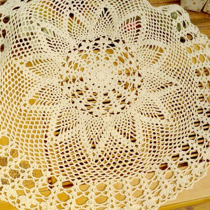 Exquisite Handmade Crochet Hook Flower Garden Mori Cotton Lace Openwork Woven Round Tablecloth, Size