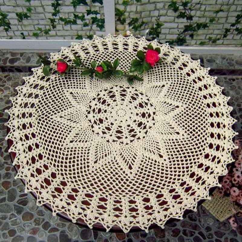 Exquisite Handmade Crochet Hook Flower Garden Mori Cotton Lace Openwork Woven Round Tablecloth, Size