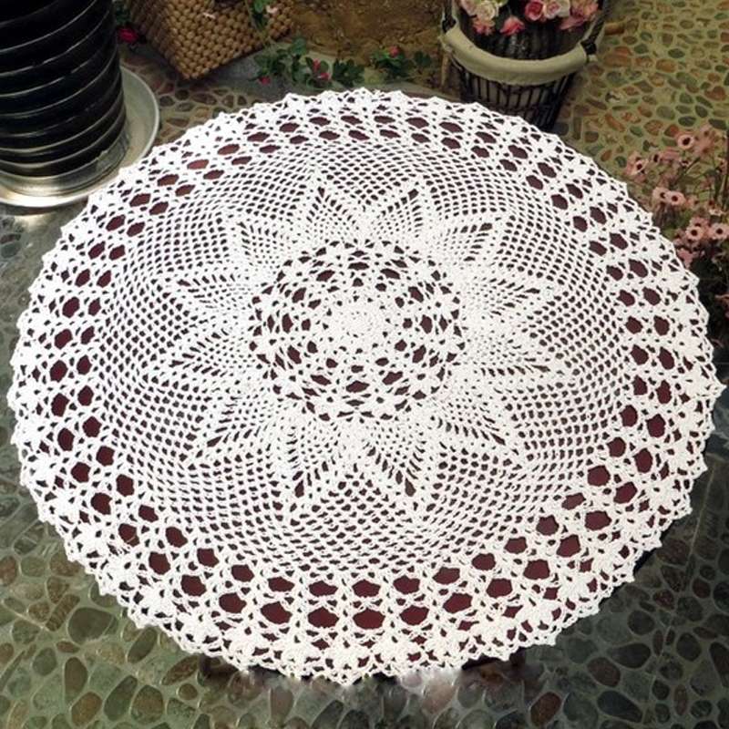 Exquisite Handmade Crochet Hook Flower Garden Mori Cotton Lace Openwork Woven Round Tablecloth, Size