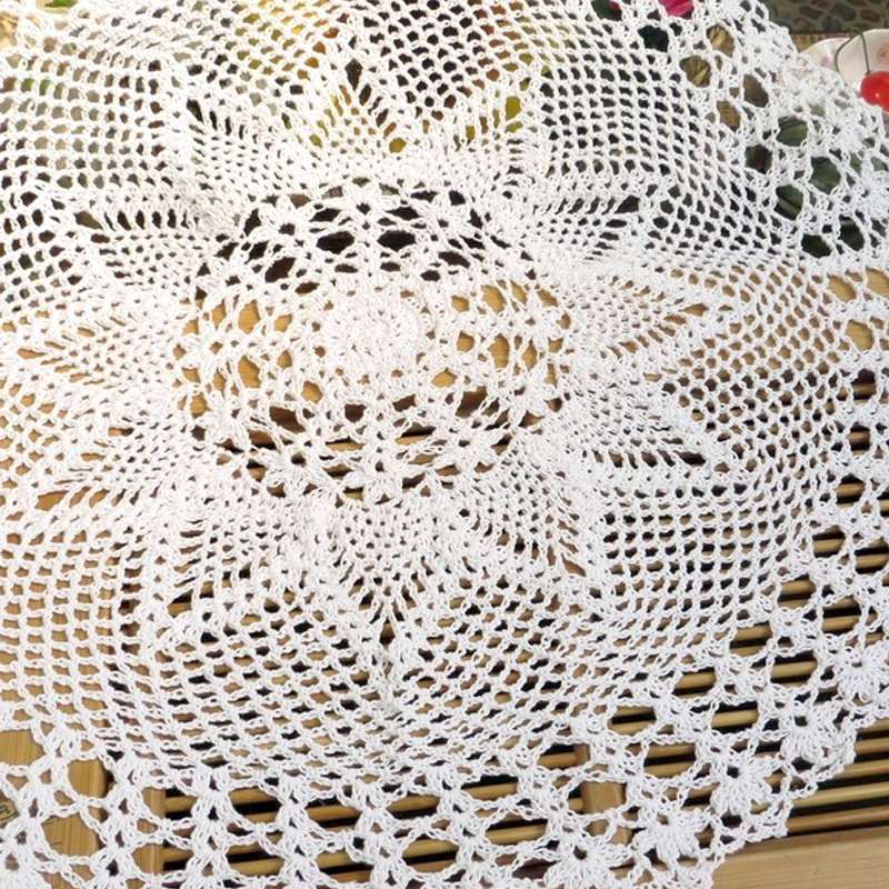 Exquisite Handmade Crochet Hook Flower Garden Mori Cotton Lace Openwork Woven Round Tablecloth, Size