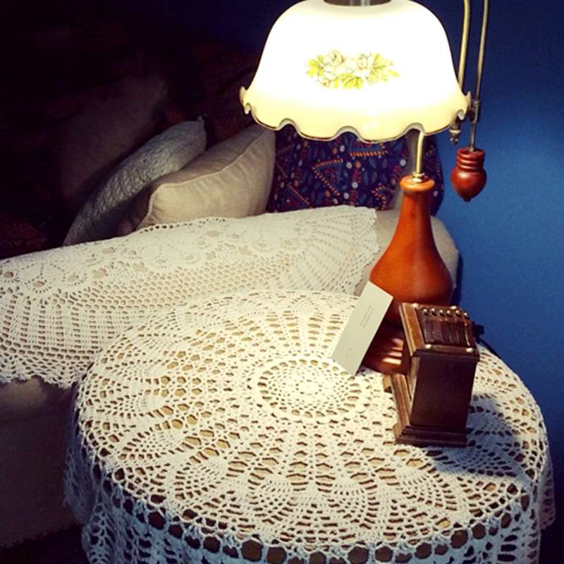 Exquisite Handmade Crochet Hook Flower Garden Mori Cotton Lace Openwork Woven Round Tablecloth, Size