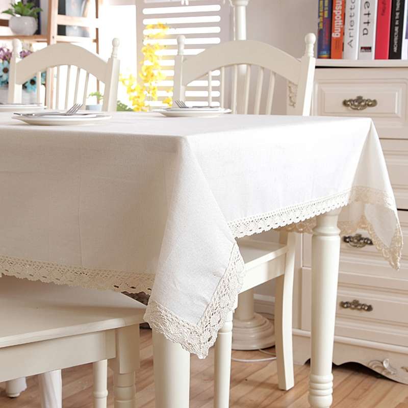 Linen Cotton Thicken Tablecloth Hem Splice Washable Coffee Dinner Table Cloth for Wedding Banquet, S