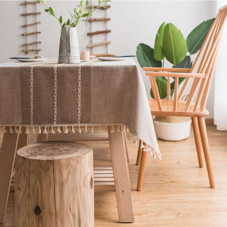 Linen Cotton Thicken Tablecloth Hem Splice Washable Coffee Dinner Table Cloth for Wedding Banquet, S