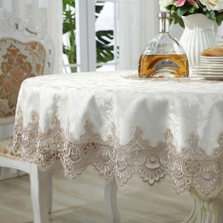 Classical Tablecloth Table Decor Jacquard Lace Elegant Table Cloth, Size:180cm Round(Light Brown)