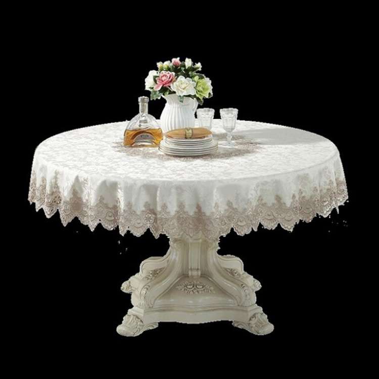 Classical Tablecloth Table Decor Jacquard Lace Elegant Table Cloth, Size:180cm Round(Light Brown)