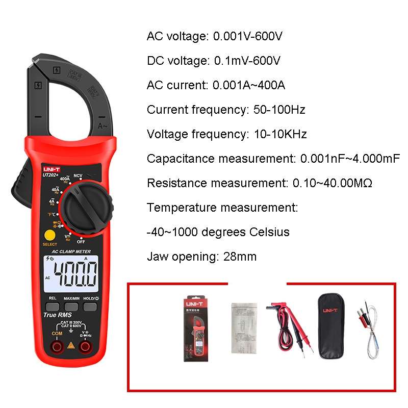 UNI-T UT202+ Digital Clamp Multimeter AC/DC Voltage Detector