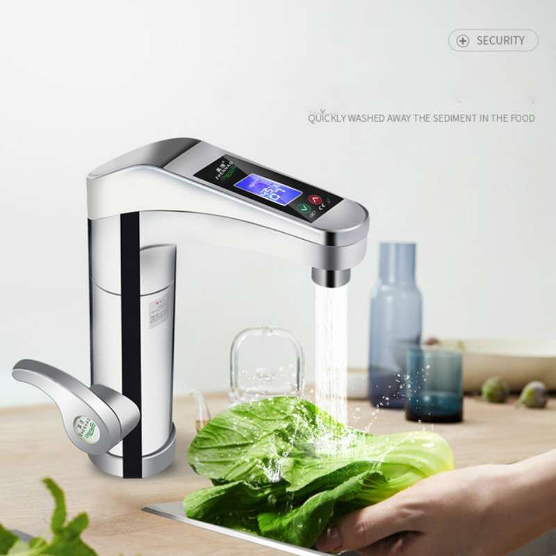 Intelligent Instant Digital Hot Water Faucet Hot and Cold Water Heater, EU Plug(Silver Grey)