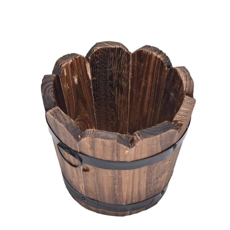 Balcony Vegetable Succulent Carbonized Wood Flower Pot Retro Small Wooden Bucket Home Decoration, Si