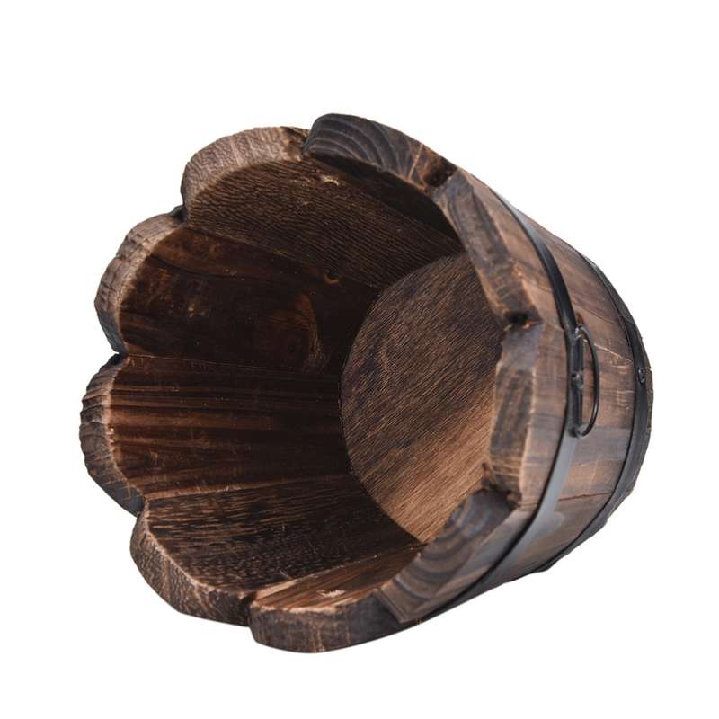 Balcony Vegetable Succulent Carbonized Wood Flower Pot Retro Small Wooden Bucket Home Decoration, Si