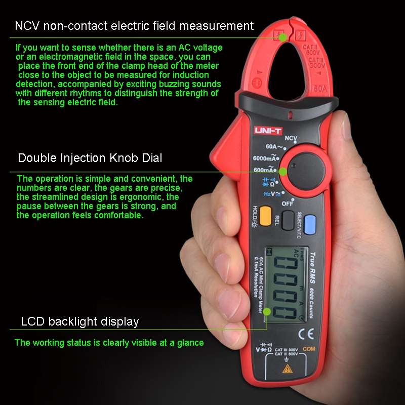 UNI-T UT211B 60A Digital Clamp Meter AC DC Voltage Detector
