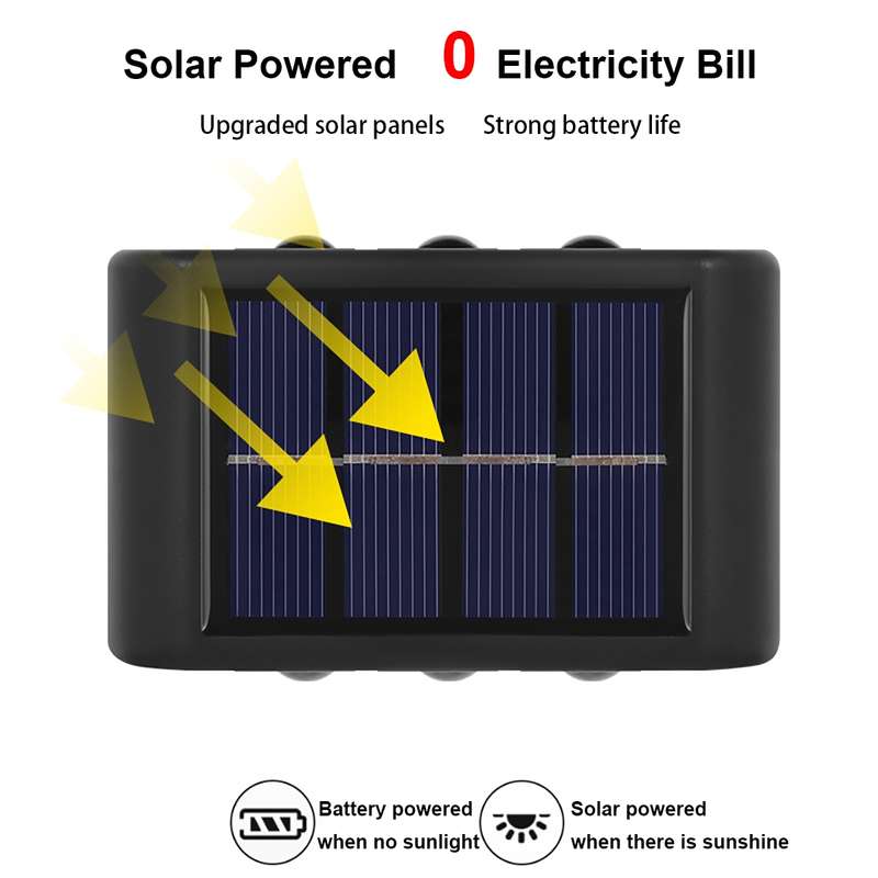 6LED NiMH Solar Wall Lamp Outdoor Waterproof Up And Down Double-headed Spotlights(Warm Light)