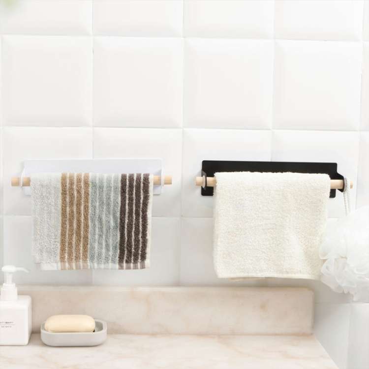 Non-perforated Kitchen Paper Holder Rag Roll Paper Storage Rack Toilet Bathroom Towel Rack(Black)